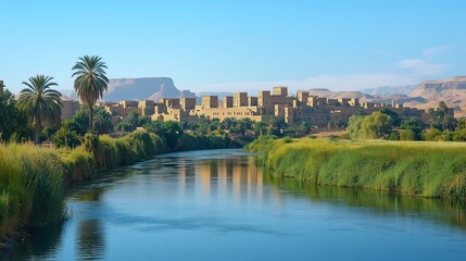 Obraz premium An Ancient City with a River Flowing Through It