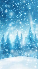 Frosty scene with string lights hanging across trees, leaving the top open for text