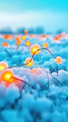 Minimalist design featuring a snowy field and in small lights hanging