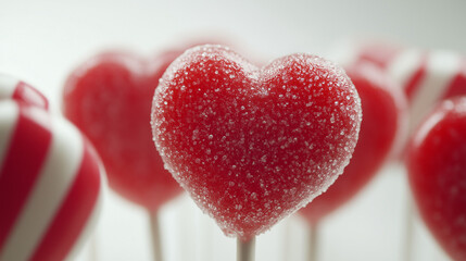 Fototapeta premium Red and pink sweet heart-shaped lollipops