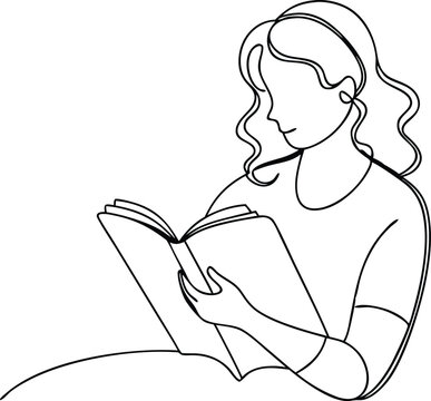 recommend clip art: Continuous Line Art Woman reading book, Minimalist Black Linear isolated on white background.