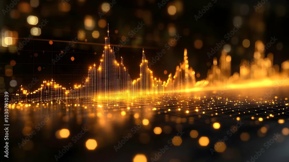Poster abstract visualization of data trends with glowing peaks and dots.