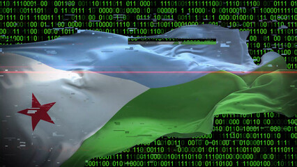 Binary code on flag of Djibouti. Program source code or Hacker concept on Djiboutian flag. Djibouti...