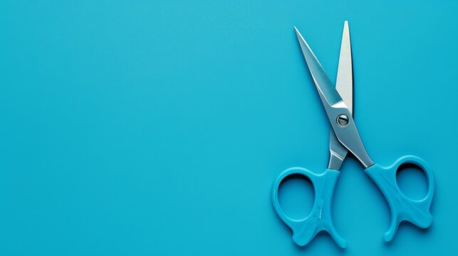 Sharp Blue Scissors on Blue Background