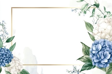 The arrangement from blue roses. Bouquet of blue flowers is located at the bottom left corner of illustration on white background. It can be used for wedding invitations.