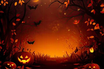 Fototapeta premium Halloween celebration background with empty space. Scary dark autumn background. Happy Halloween scene for advertising products with generative ai