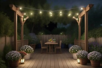 "A playful design with a hose coiled into spiral shapes on a garden wall, painted in bright colors to create a whimsical pattern. The hose is dotted with decorative elements like small wooden beads an