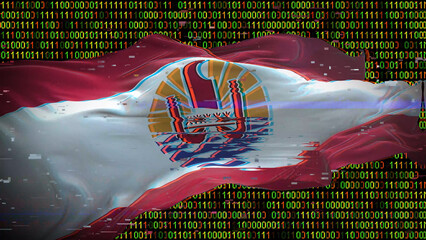 Binary code on flag of French Polynesia. Program source code or Hacker concept on French Polynesian...