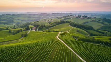 Captivating Aerial Perspective: Embracing the Beauty of a Lambrusco Grape Vineyard in Reggio Emilia