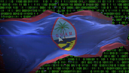 Binary code on flag of Guam. Program source code or Hacker concept on Guamanian flag. Guam digital...