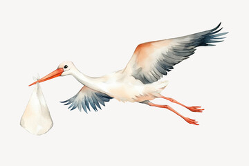 Crane and baby, watercolor illustration