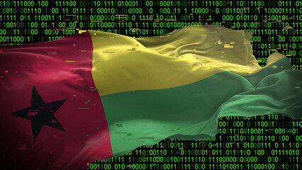 Binary code on flag of Guinea Bissau. Program source code or Hacker concept on Bissau-Guinean flag. Guinea Bissau digital technology security, hacking or programming