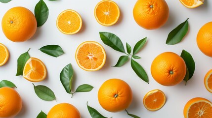 Fresh Oranges with Leaves - Minimalist Food Photography