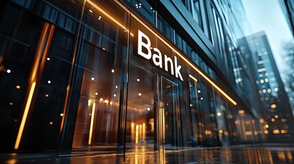 Bank Office at modern building glass wall