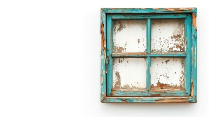 Weathered Wooden Window Frame with Chipped Paint