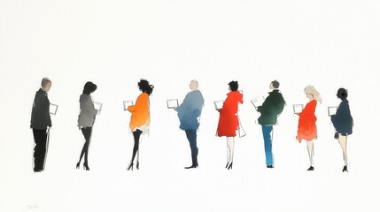 Obraz premium An illustration depicting diverse people actively voting at a polling station, showcasing civic engagement and participation in the democratic process against a vibrant backdrop.