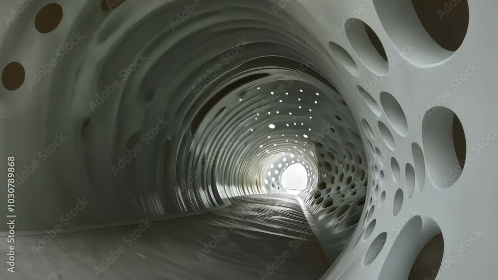 Aufkleber a winding tunnel with a circular pattern and light at the end