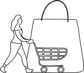 shopping cart with package with a girl