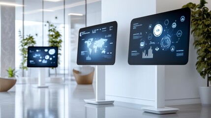 Fototapeta premium Modern Clean Office Space with Interactive Screens