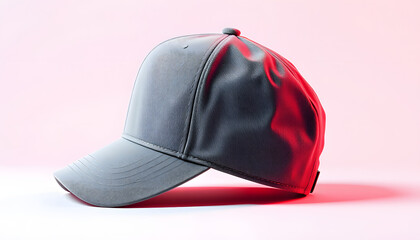 Fototapeta premium Side View Realistic Cap Mock Up In Red Flash Color is a high resolution hat mockup to help you present your designs or brand logo beautifully isolated with white highlights, png