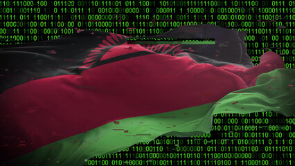 Binary code on flag of Malawi. Program source code or Hacker concept on Malawian flag. Malawi...