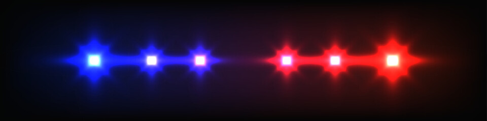 Police red and blue lights vector realistic illustration