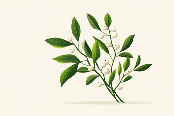 Elegant mistletoe branch with white berries and green leaves