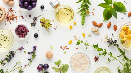 Grape Seed Infused Organic Bio Cosmetics: A Top-View of an Abstract Cosmetic Laboratory