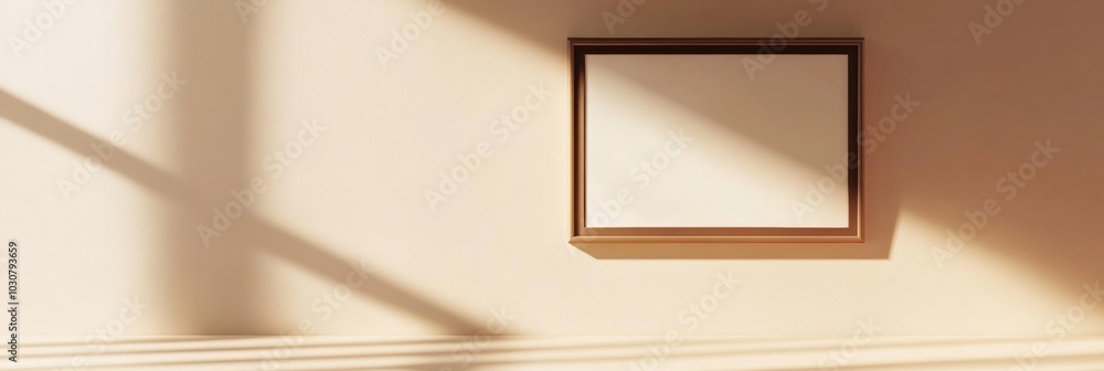 Poster a minimalistic rectangular photo frame with a glossy finish, isolated on a subtle cream background, 