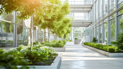 Obraz premium Modern Office Building with Green Interior Design