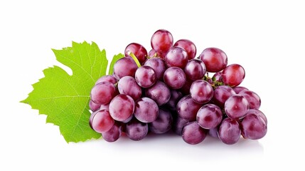 Basking in the Sun: Vibrant Red Grapes with Leaves, Captured in Isolation on a White Canvas - AR 16: