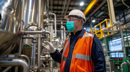 Industrial Worker in a Factory Setting Wearing Safety Gear