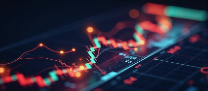Digital abstract charts showcasing dynamic futuristic stock market data through glowing graphics