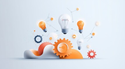 Obraz premium Digital Ecosystem Illustration with Light Bulbs and Gears