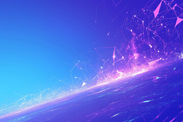 Abstract Digital Landscape with Glowing Neon Lines and Geometric Shapes