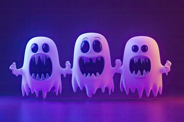 Obraz premium Halloween party. Funny, scary characters for the party concept. 3D Creepy, scary. Dark banner for advertising. Vector illustration. with generative ai