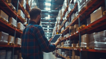 Fototapeta premium Warehouse Worker Checking Inventory on Tablet