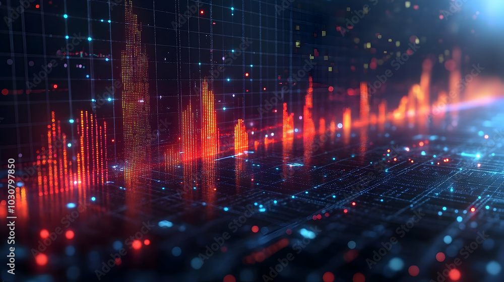 Poster abstract visualization of data trends with vibrant color peaks.