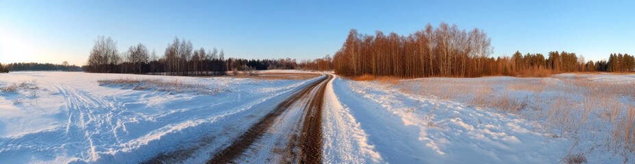 Fototapeta premium Winter Road in a Snowy Forest