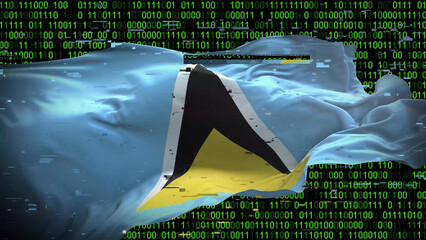 Binary code on flag of Saint Lucia. Program source code or Hacker concept on Saint Lucian flag....