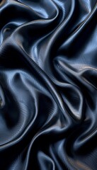 Fototapeta premium A luxurious navy blue fabric drapes effortlessly, displaying deep shadows and subtle textures. The rich color and delicate folds create an inviting, sophisticated atmosphere in the light.