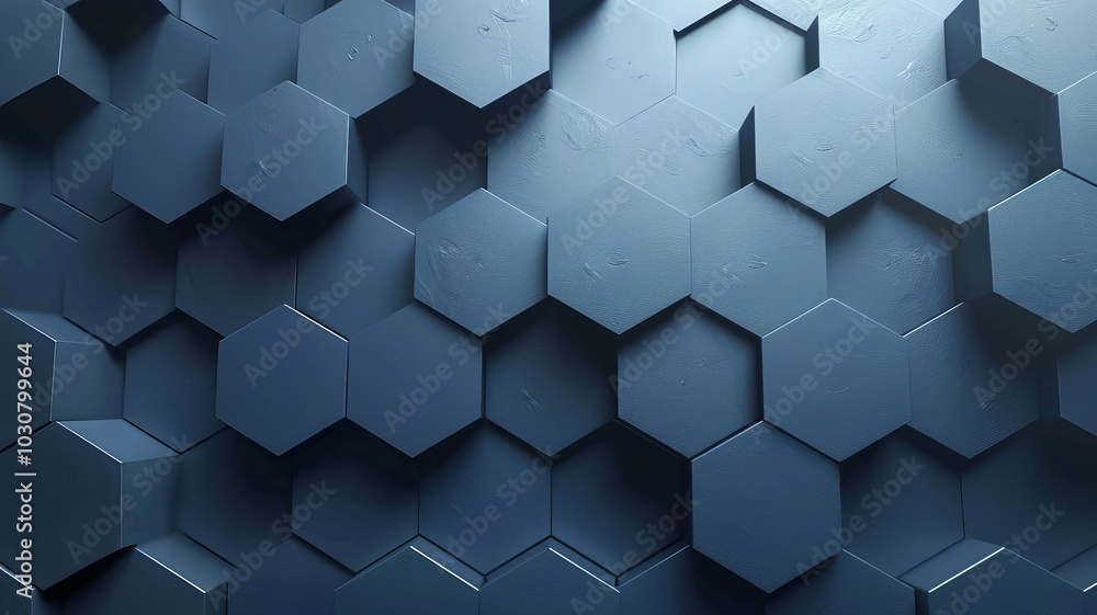 Poster this visual showcases a stylish hexagonal wall pattern in various shades of blue, creating a contemp