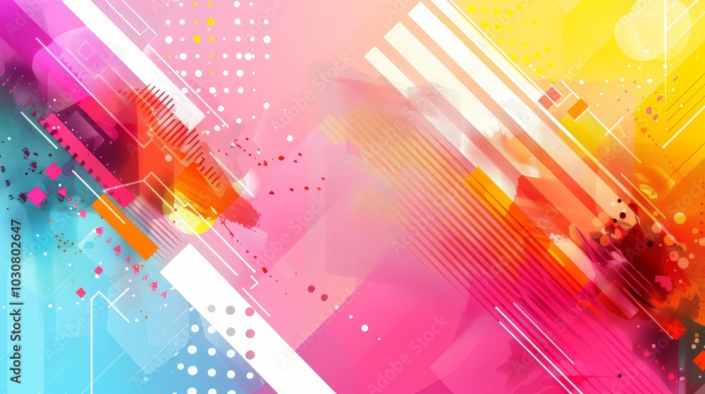 Poster this artwork features a blend of vibrant colors and dynamic geometric shapes, creating an energetic 
