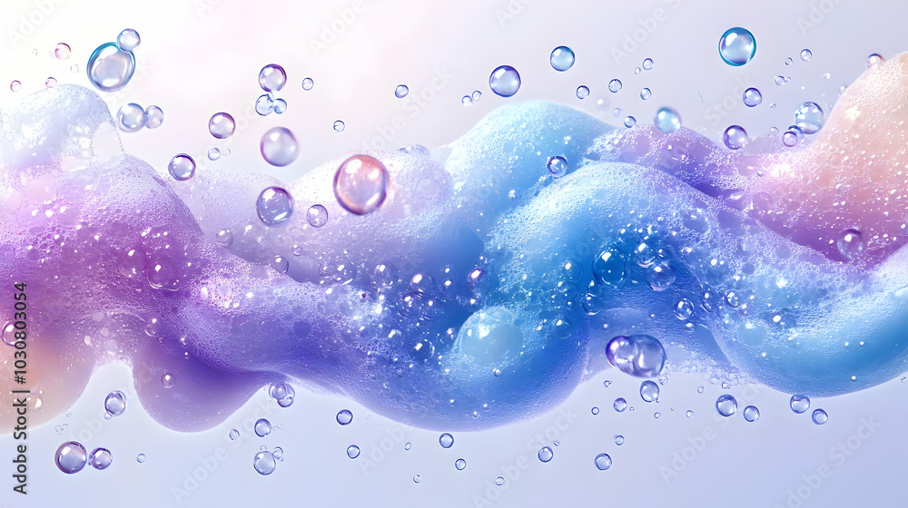 Poster colorful, bubbly abstract design with soft gradients and bubbles.
