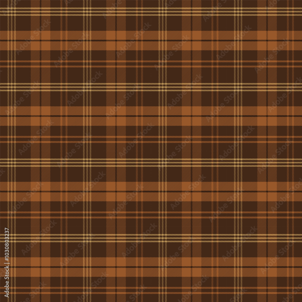 Wall mural plaid with twill weave repeat pattern.gingham seamless pattern in brown.checkered tartan with stripe
