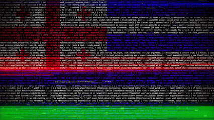 Binary code on flag of Ajaria. Program source code or Hacker concept on Ajarian flag. Ajaria digital technology security, hacking or programming concept