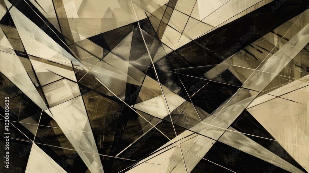 Poster a unique abstract artwork featuring intricate lines and shapes in a black and white color scheme