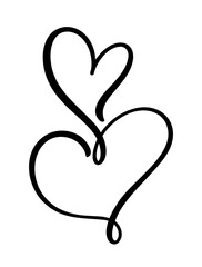 Calligraphic composition of two hearts. Vector calligraphic element for your design. Romantic logo design.