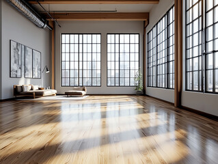 Obraz premium AI creating unique lighting and shadow effects in a virtual room layout, enhancing the design, AI lighting design, interior design innovation