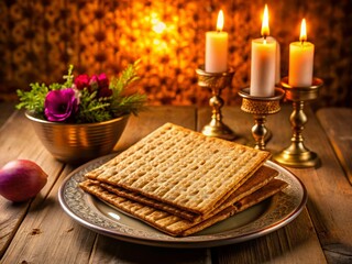 Naklejka premium Night Photography of Matzah Symbol for Passover Celebration and Traditions